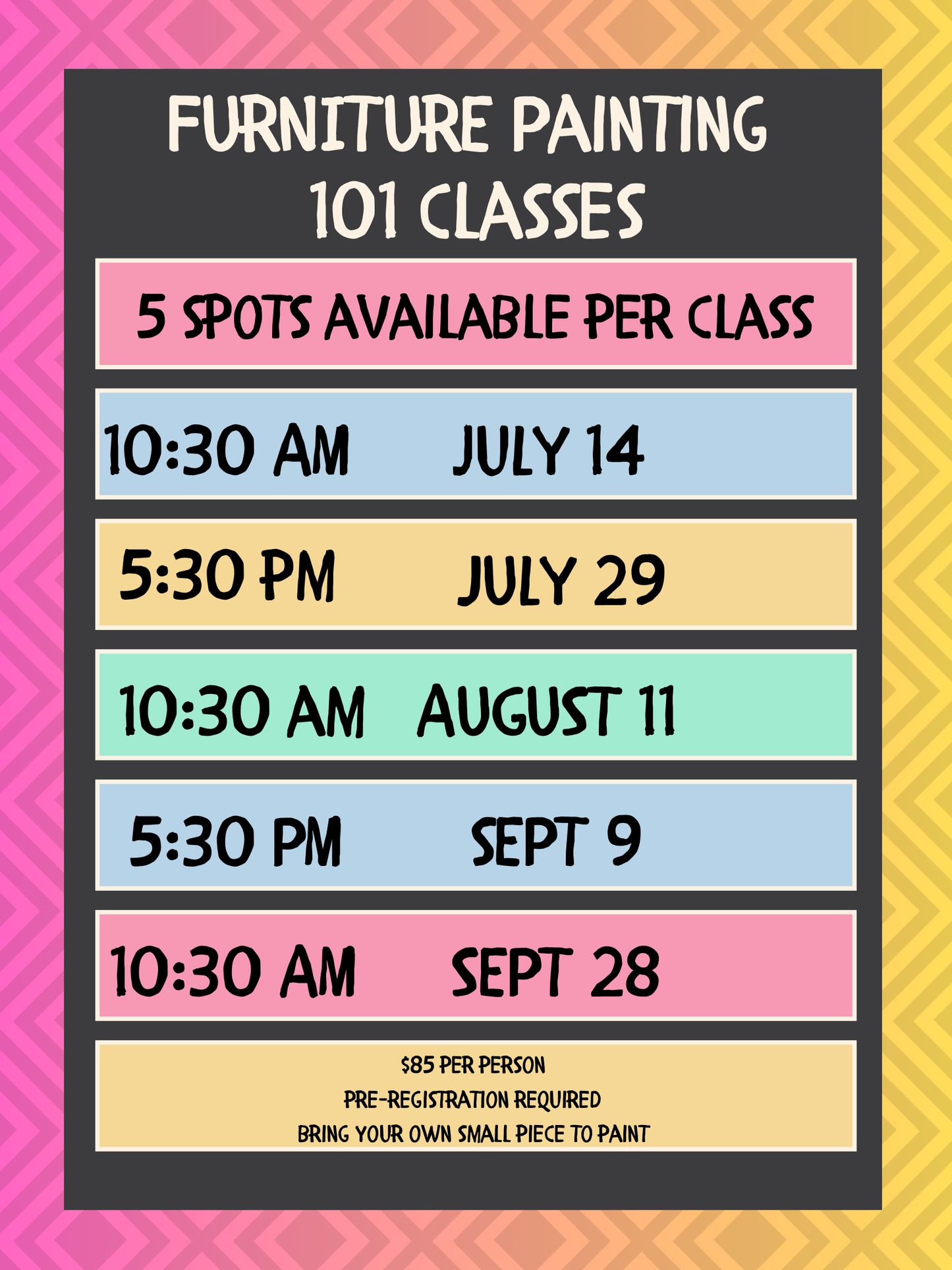 Furniture Painting 101 Classes