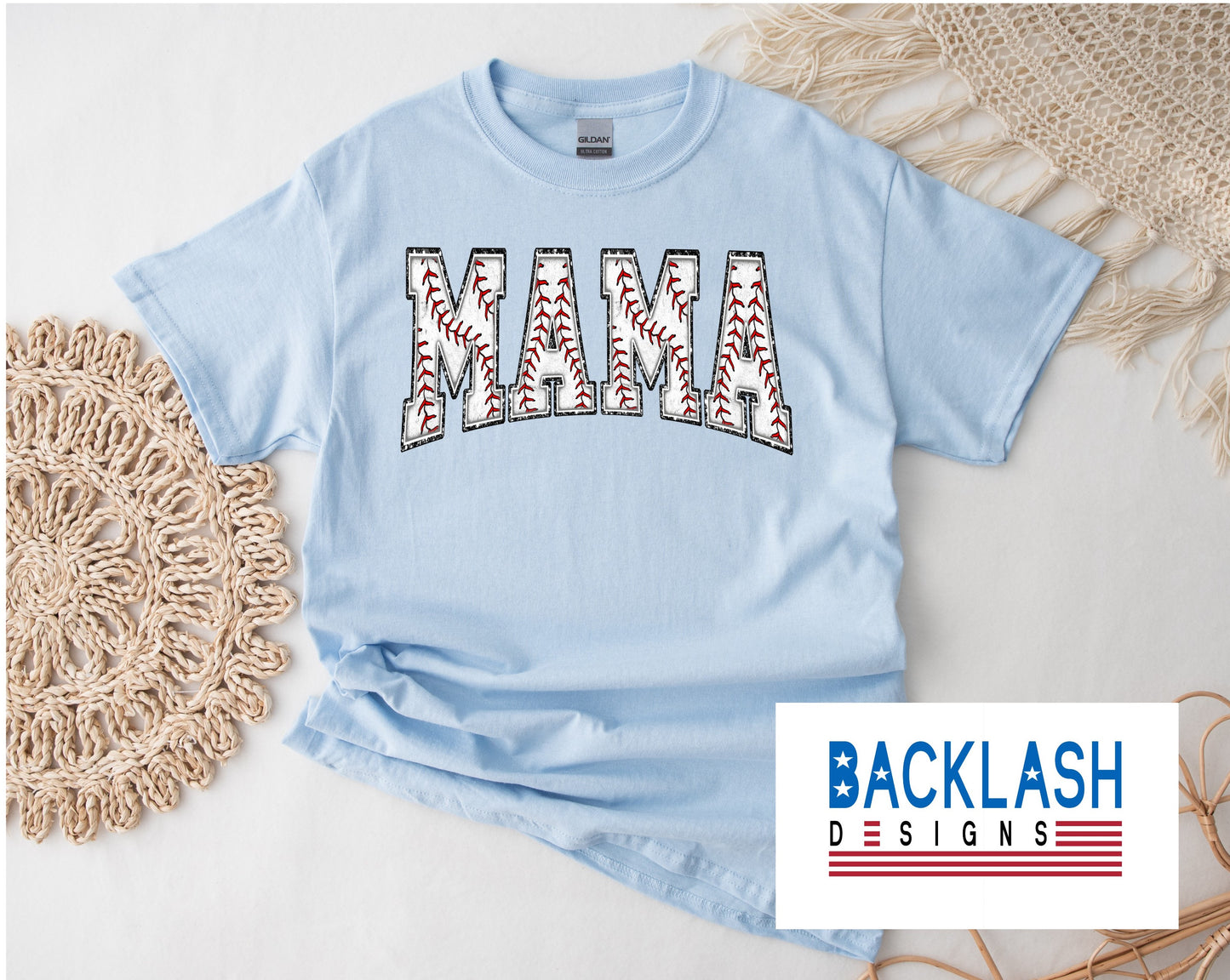 MAMA Baseball LIGHT BLUE Tee