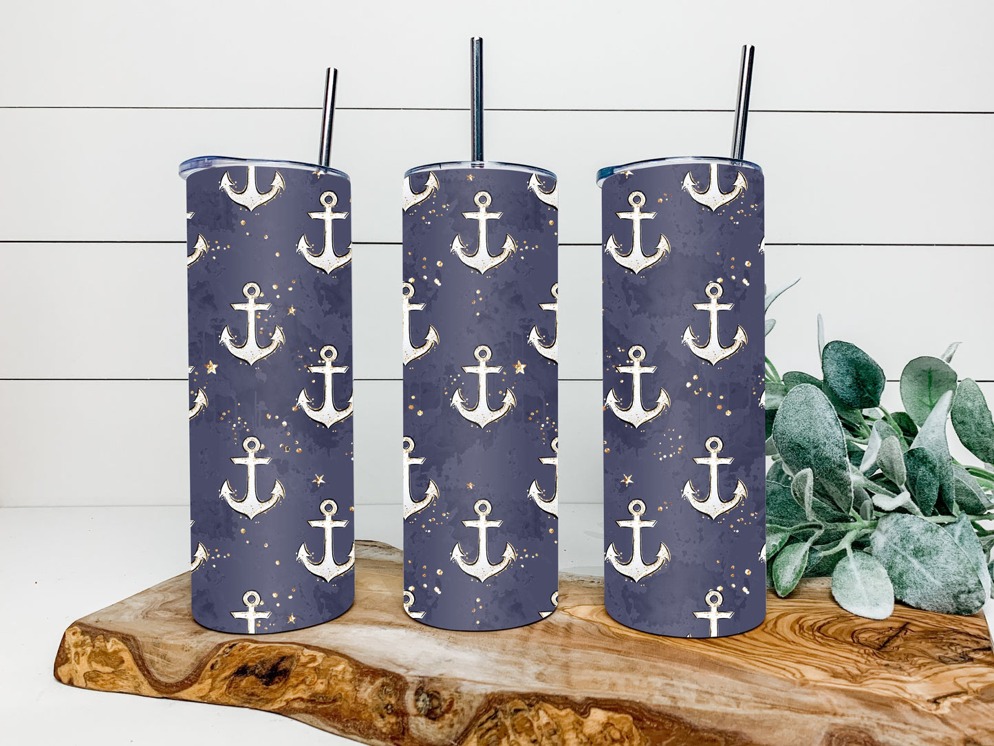 White/Navy Anchor Tumbler