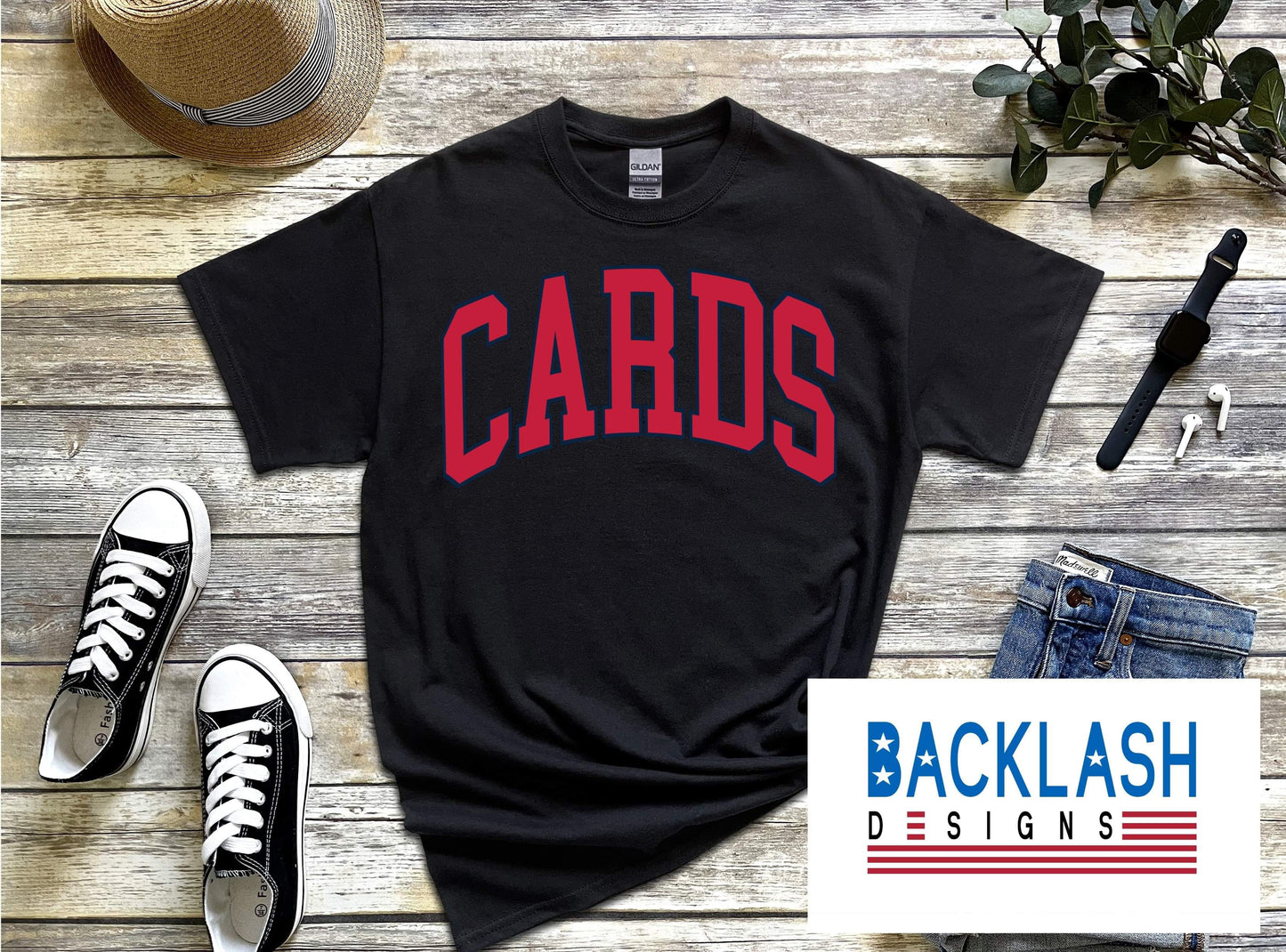 Black Varsity Cards Tee: Toddler/kids/adult sizes