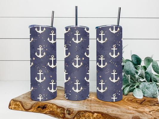 White/Navy Anchor Tumbler